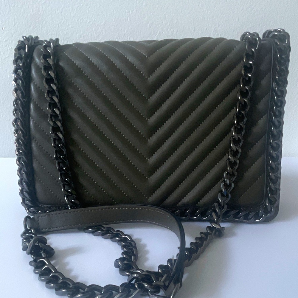 ALDO Green Quilted Chain Strap Crossbody Bag, Medium, Magnetic, Pockets
